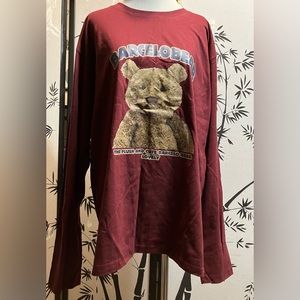 HeyBig Teddy Bear 100% Cotton Long Selves T Shirt - Sz 2XL Wine Red